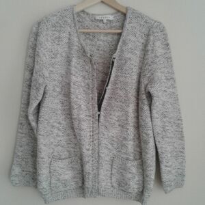 Sandro Paris Cotton Blend Leather Trim Cardigan Size 2 (M)